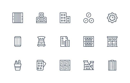 Organized featuring 15 Icons in Regular Line Design Clear and Concise Icon Set Collection vector
