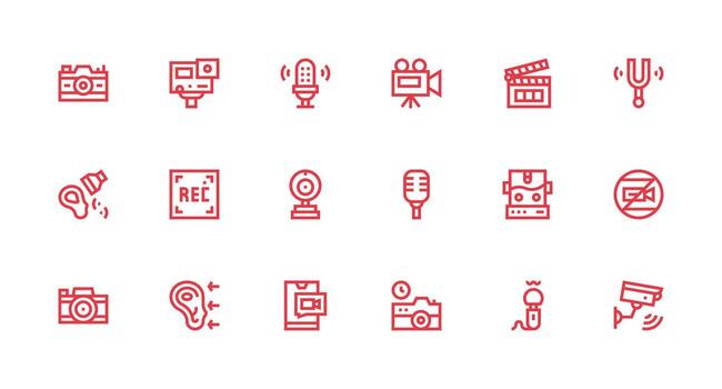 18 Strong Stroke Line Style Icons from Recording Collection Multi-Style Icon Collection vector