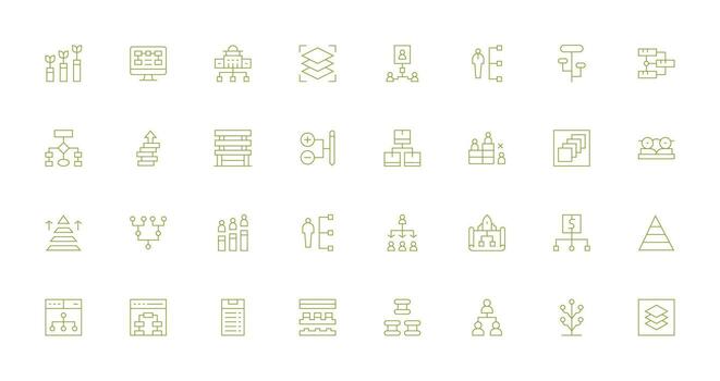 jerarquía presentando 32 íconos en Delgado línea diseño diseño icono paquete vector