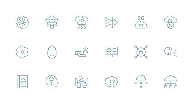 nube informática conjunto con 18 mínimo línea íconos glifo icono serie vector