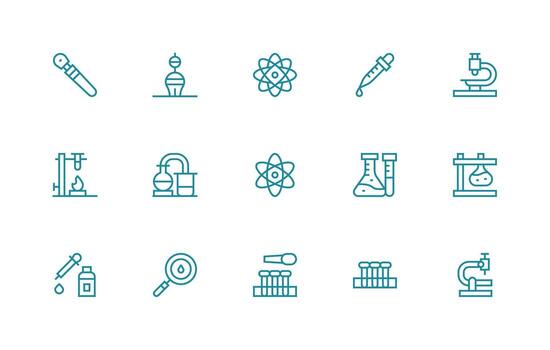 15 Research Lab Icons in Regular Line Aesthetic Simple Icons for Interface and Wireframes vector