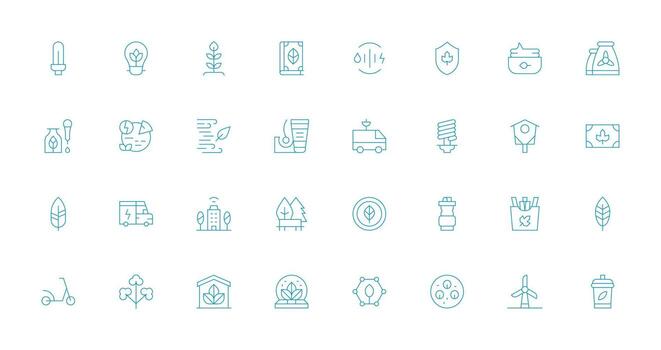 EcoFriendly Visual Pack containing 32 Thin Line Icons UI Icon Set vector