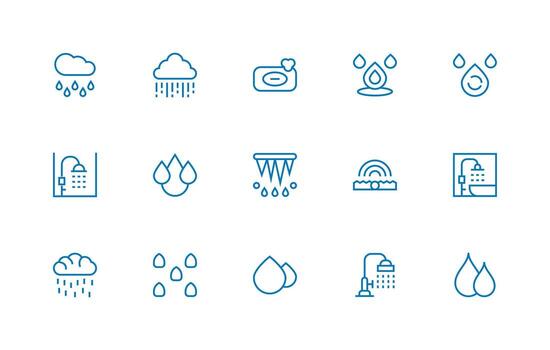 Shower including 15 Regular Line Illustrations Minimal Icon Set for Interface Projects vector