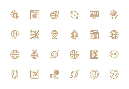 grueso línea línea íconos desde internacionalización conjunto con 24 vectores sensible icono conjunto para flexible diseños