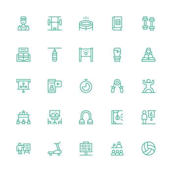 25 Medium Stroke Outline Vectors for Training Theme Flexible Icon System for Web Interfaces