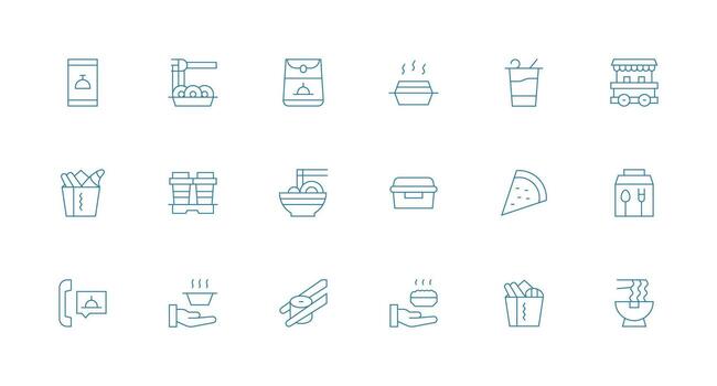 Takeout Visual Pack containing 18 Minimal Line Icons Pixel Perfect Icon Set vector