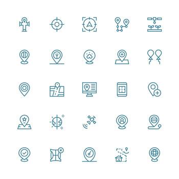 25 medio carrera contorno estilo íconos desde GPS colección simplificado icono paquete para visual herramientas vector