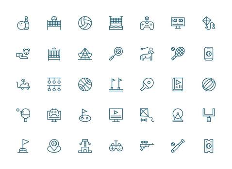 35 Regular Clean Line Icons for Play Graphics Minimal Icon Set for Interface Projects vector
