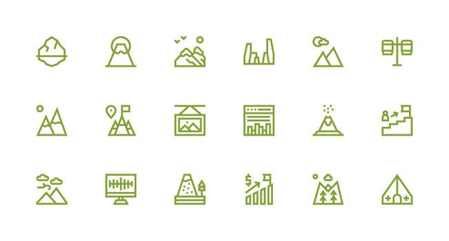 Peak Visual Pack containing 18 Strong Stroke Line Icons Fully Editable Icon Set for Web vector