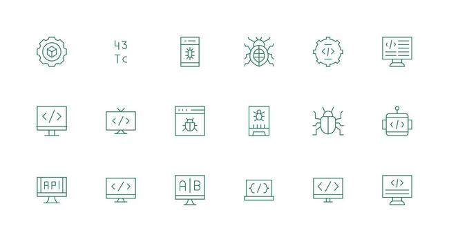 18 Minimal Line Designs for Programming Icons Minimal Icon Set for Interface Projects vector