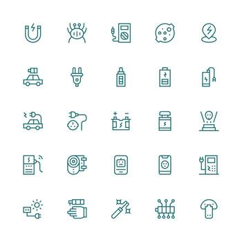Charging including 25 Medium Stroke Outline Illustrations Minimal Icon Set for Interface Projects vector