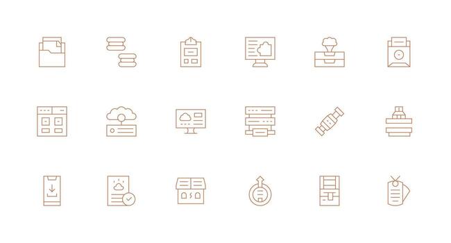 18 Icons for Data Storage in Minimal Line Format Editable Icon Collection vector