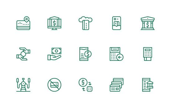 Credit Icon Collection with 15 Regular Line Designs Interface Icon Collection for Daily Projects vector