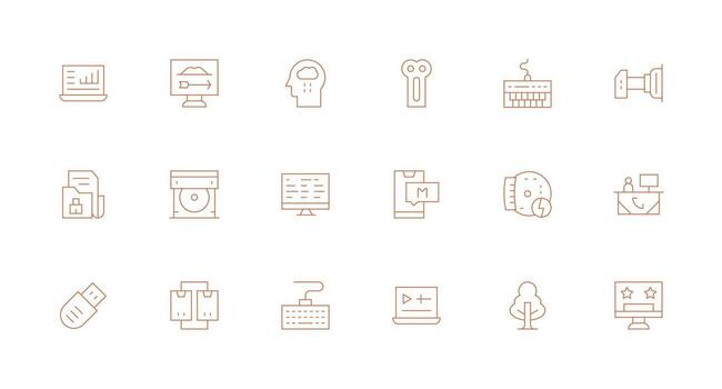 Computer Set with 18 Minimal Line Icons Icon Pack for UI vector