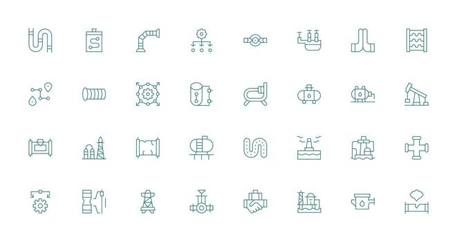 Pipeline Design Icons featuring 32 in Thin Line Style User Interface Icons for Digital Products vector