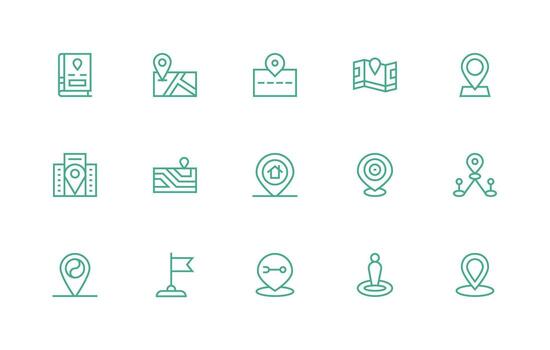 Coordinates featuring 15 Icons in Regular Line Design Layout Icon Collection vector
