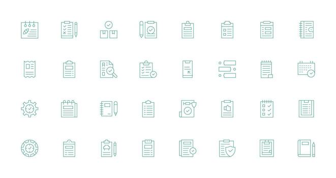32 íconos para Lista de Verificación en Delgado línea formato básico icono serie vector
