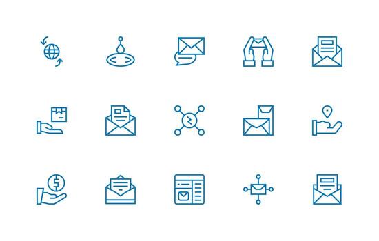 Receive Icon Set with 15 Regular Line Graphics Functional Icon Series vector
