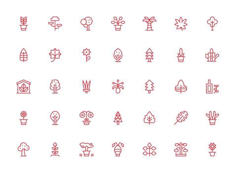 Regular Clean Line Style Foliage Icons with 35 Vectors Core Icon Collection for Daily Tasks
