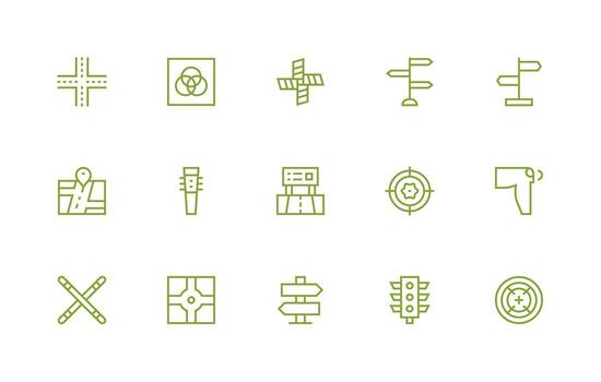 Intersection Visual Pack containing 15 Regular Line Icons Customizable Icon Series for Mobile Screens vector