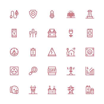 Medium Stroke Outline Icons from Electricity Set with 25 Vectors Complete Icon Bundle for Web Design
