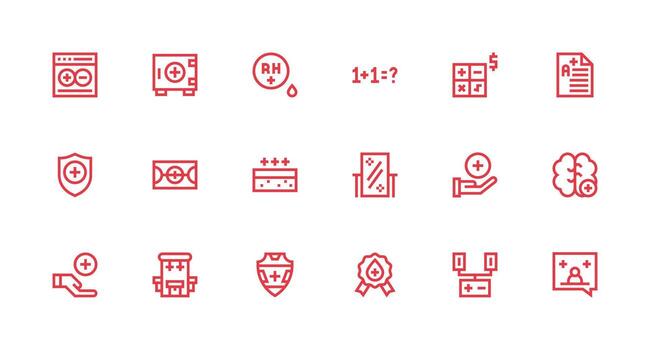 Plus Visual Pack containing 18 Strong Stroke Line Icons Complete Icon Set for Mobile Apps vector