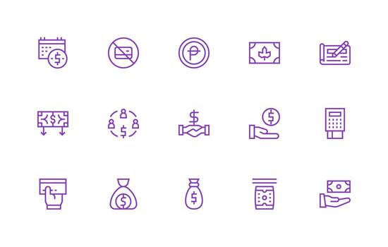 transacción presentando 15 íconos en regular línea diseño ui icono conjunto vector