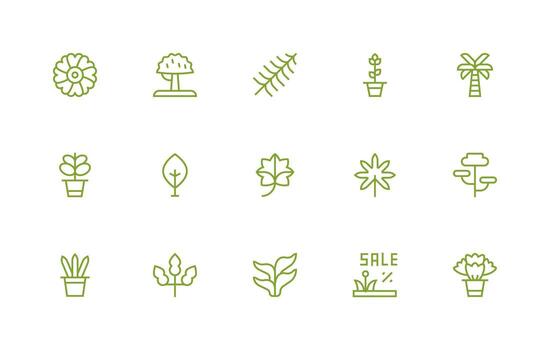 Leafy Set with 15 Regular Line Icons Icon Pack for UI vector