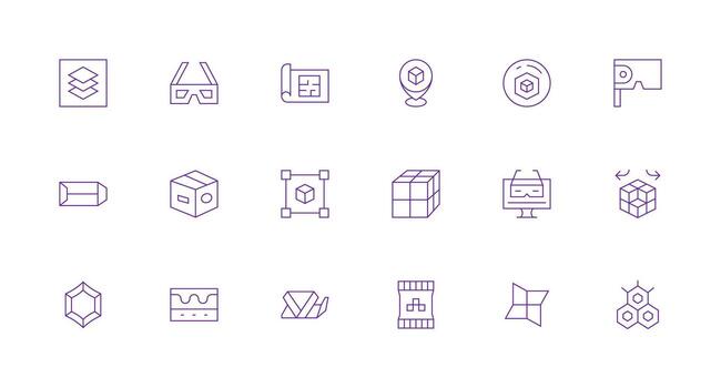18 Minimal Line Vectors for 3D Theme Multi-Style Icons for Creative Projects