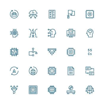 25 Icons for Data Processing in Medium Stroke Outline Format Icon Set vector