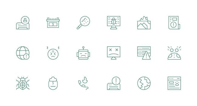 Malfunction Design Icons featuring 18 in Minimal Line Style Icon Set for Web vector