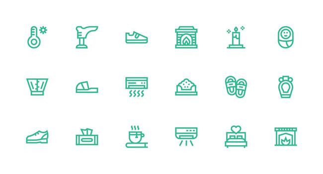 Comfort Icon Set with 18 Strong Stroke Line Graphics Complete Icon Bundle for Web Design vector