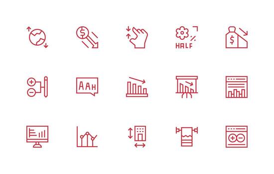 Decrease Set with 15 Regular Line Icons Icon Pack for UI vector