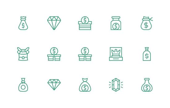 15 Regular Line Vectors for Treasure Theme Complete Icon Set for Mobile Apps