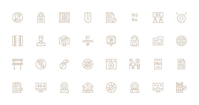 32 Icons for Access Denied in Thin Line Format Complete Icon Set for Mobile Apps vector