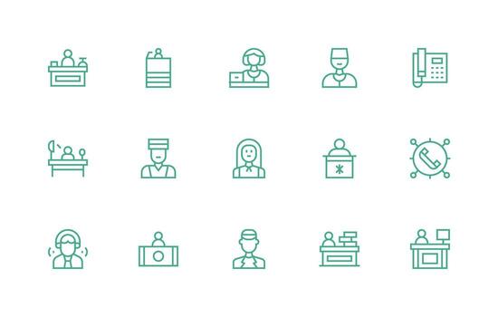 15 regular línea íconos para recepcionista gráficos inteligente icono colección vector