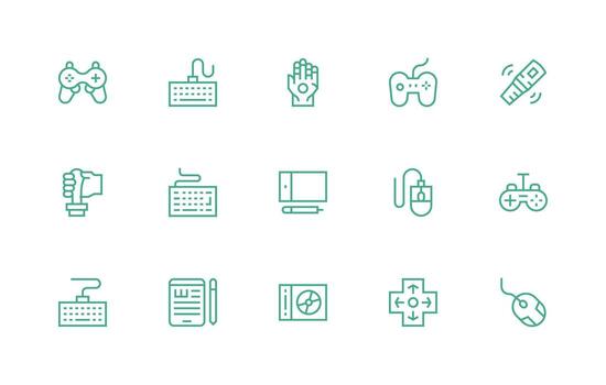 Input Device Design Icons featuring 15 in Regular Line Style Lightweight Icon Series vector