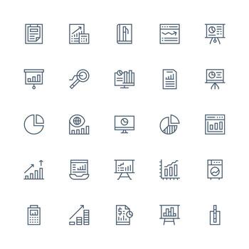 Statistics Icon Collection with 25 Medium Stroke Outline Designs Essential Icons for Rapid UI Building vector