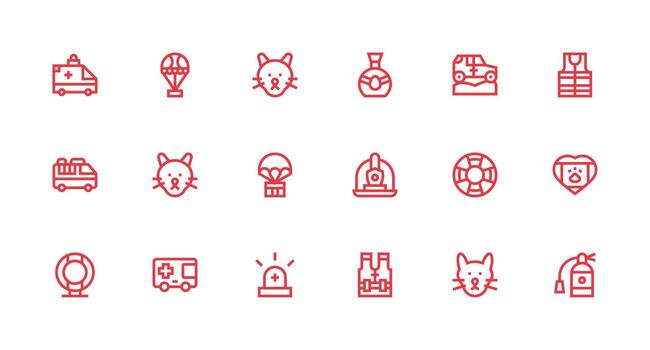 Rescue Icon Set with 18 Strong Stroke Line Graphics Multi-Style Icons for Creative Projects vector