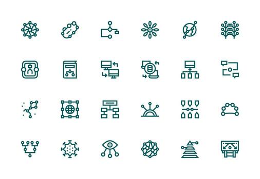 24 íconos para datos fluir en grueso línea línea formato estilo icono conjunto vector