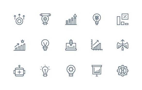 Advancement Set with 15 Regular Line Icons Clean Icon Collection for Web Use vector