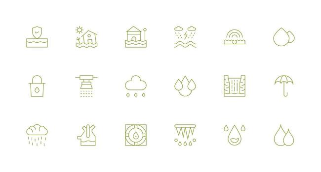Minimal Line Style Flood Icons with 18 Vectors Functional Icon Series