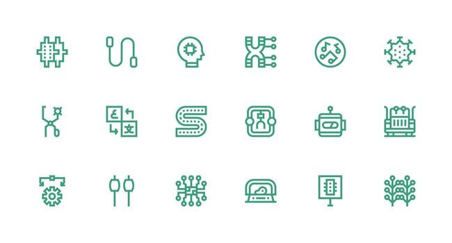 Strong Stroke Line Style Circuit Icons with 18 Vectors Organized Glyph Icons for Fast Design
