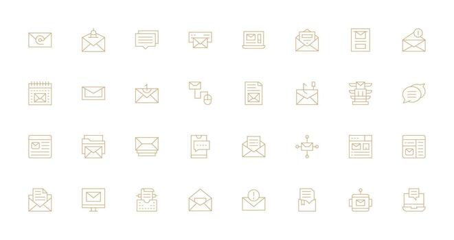 bandeja de entrada presentando 32 íconos en Delgado línea diseño línea icono colección vector