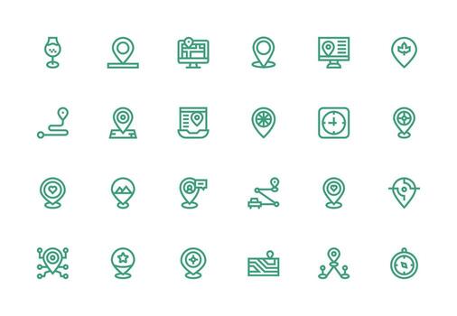 Gps Icon Set with 24 Thick Line Line Graphics Flat Icon Set vector