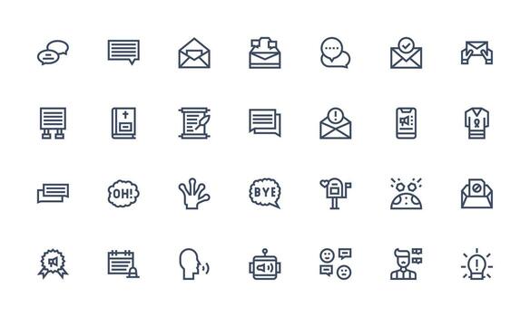 mensaje visual paquete conteniendo 28 negrita línea íconos web icono colección vector