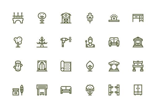 24 Icons for Wood in Thick Line Line Format Clear and Concise Icon Set Collection vector
