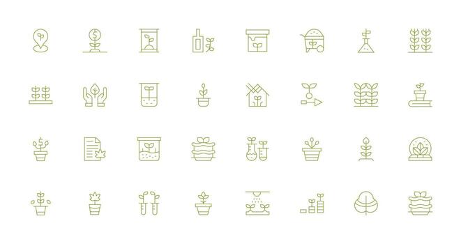 Seedling Design Icons featuring 32 in Thin Line Style Detailed Icon Collection for Design Systems vector
