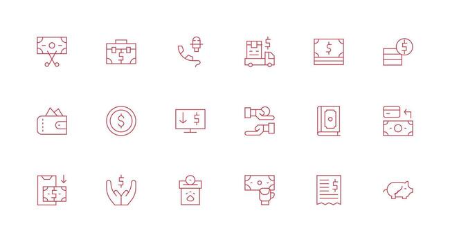 Cash featuring 18 Icons in Minimal Line Design Core Icon Collection for Daily Tasks vector