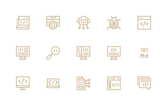 15 íconos para codificación en regular línea formato reutilizable icono conjunto vector